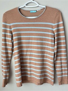 J.McLaughlin Striped Sweater XS Tan Blue Lightweight Preppy